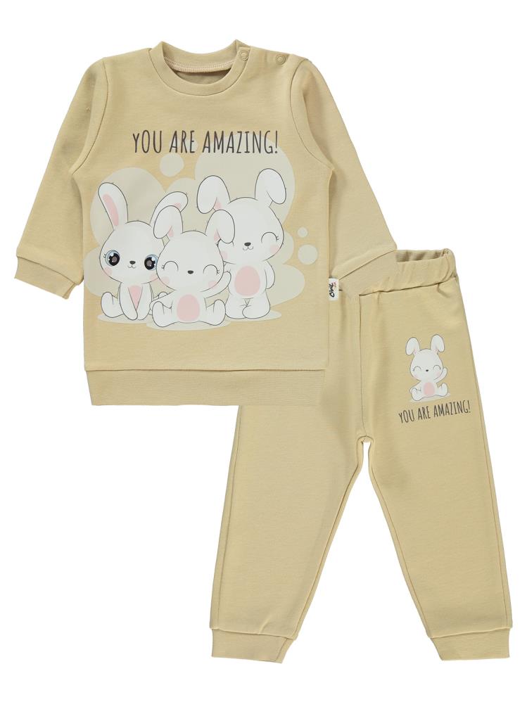 Civil Baby Tavşanlar Baskılı 6-18 Ay Takım - Kahverengi