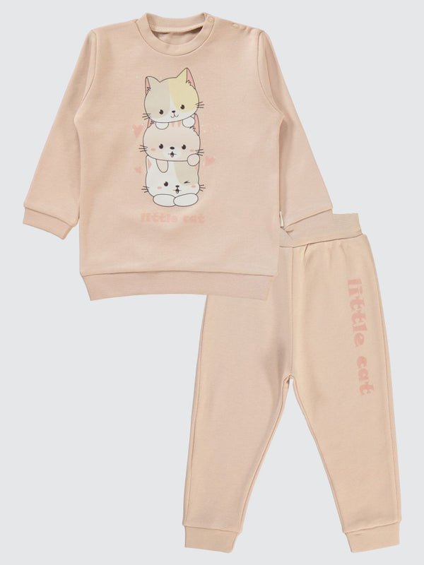 Civil Baby Little Cat Baskılı 6-18 Ay Takım - Pudra