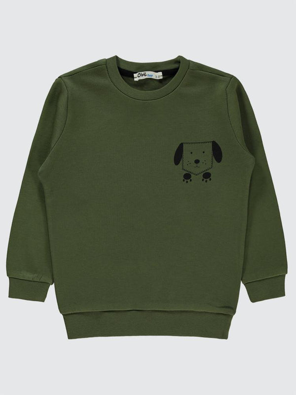 Civil Boys Köpek Baskılı 2-5 Yaş Sweatshirt - Haki