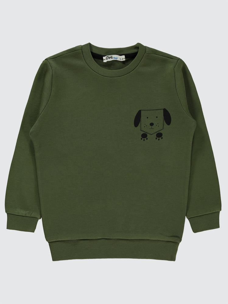 Civil Boys Köpek Baskılı 2-5 Yaş Sweatshirt - Haki