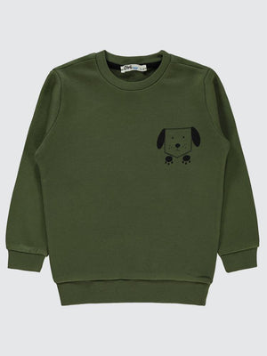 Civil Boys Köpek Baskılı 2-5 Yaş Sweatshirt - Haki
