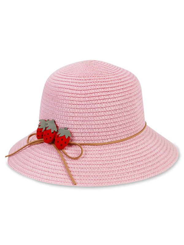 6-9 Yaş Kız Çocuk Hasır Şapka - Pembe