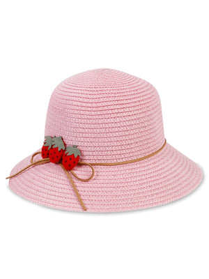 6-9 Yaş Kız Çocuk Hasır Şapka - Pembe