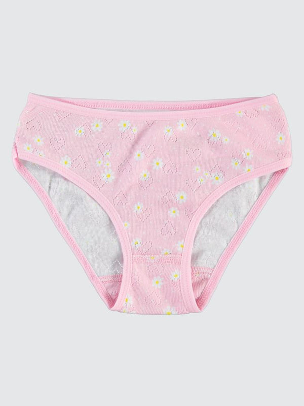 Civil Girls Pembe-Mint Çiçek Baskılı Jakarlı Derbili 2-10 Yaş 2'li Külot Set - Yeşil