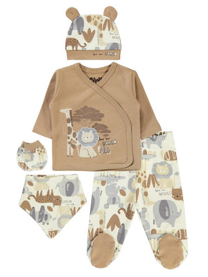 Civil Baby Safari Baskılı Zıbın Takımları - Kahve