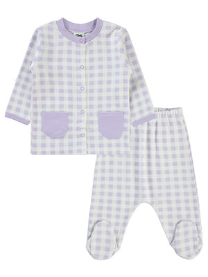 Civil Baby Ekoseli Empirme 1-6 Ay Pijama Takımı - Lila