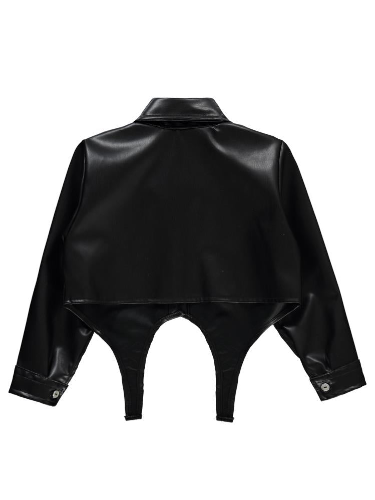 Civil Girls Önü Bağlamalı Deri 2-5 Yaş Gömlek - Siyah