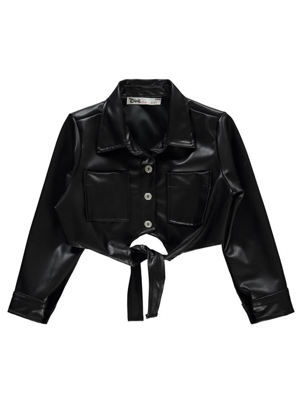 Civil Girls Önü Bağlamalı Deri 2-5 Yaş Gömlek - Siyah