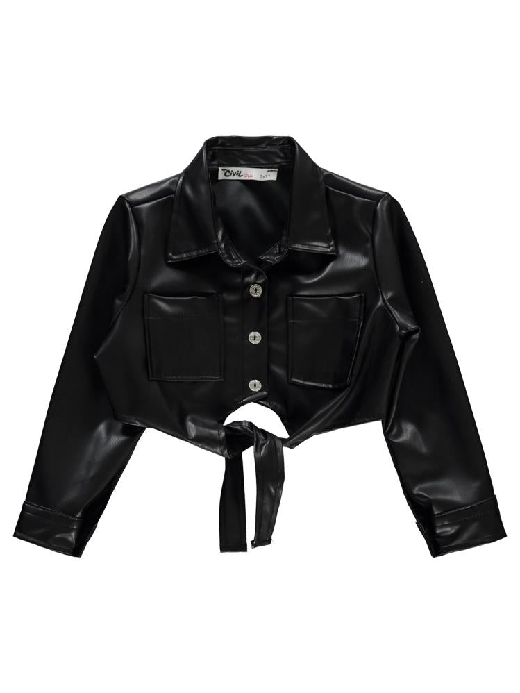 Civil Girls Önü Bağlamalı Deri 2-5 Yaş Gömlek - Siyah