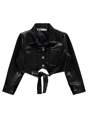 Civil Girls Önü Bağlamalı Deri 2-5 Yaş Gömlek - Siyah