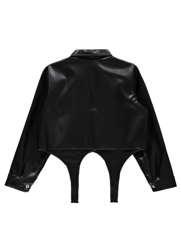 Civil Girls Önü Bağlamalı Deri 10-13 Yaş Gömlek - Siyah