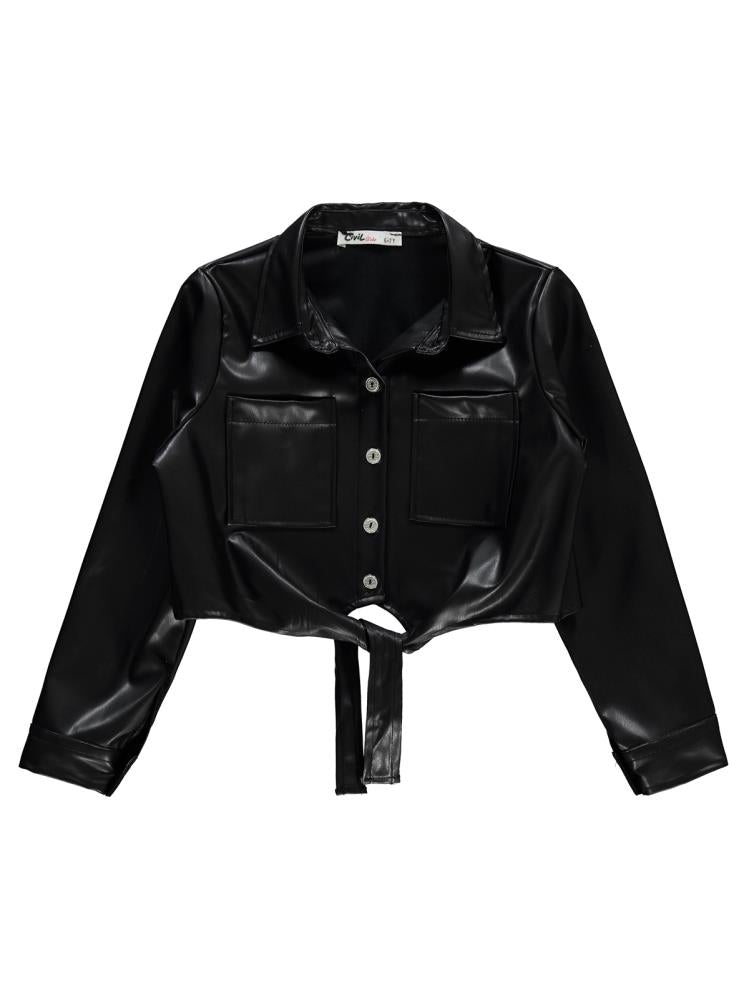 Civil Girls Önü Bağlamalı Deri 10-13 Yaş Gömlek - Siyah