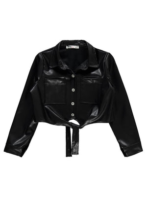 Civil Girls Önü Bağlamalı Deri 10-13 Yaş Gömlek - Siyah