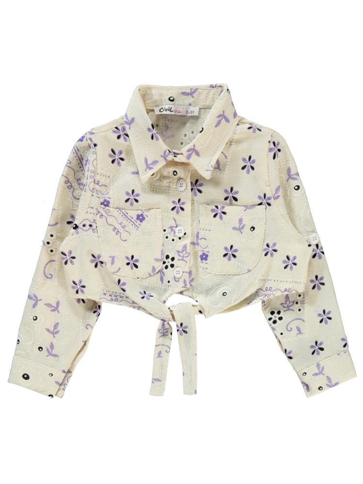 Civil Girls Çiçek Baskılı 2-5 Yaş Gömlek - Lila