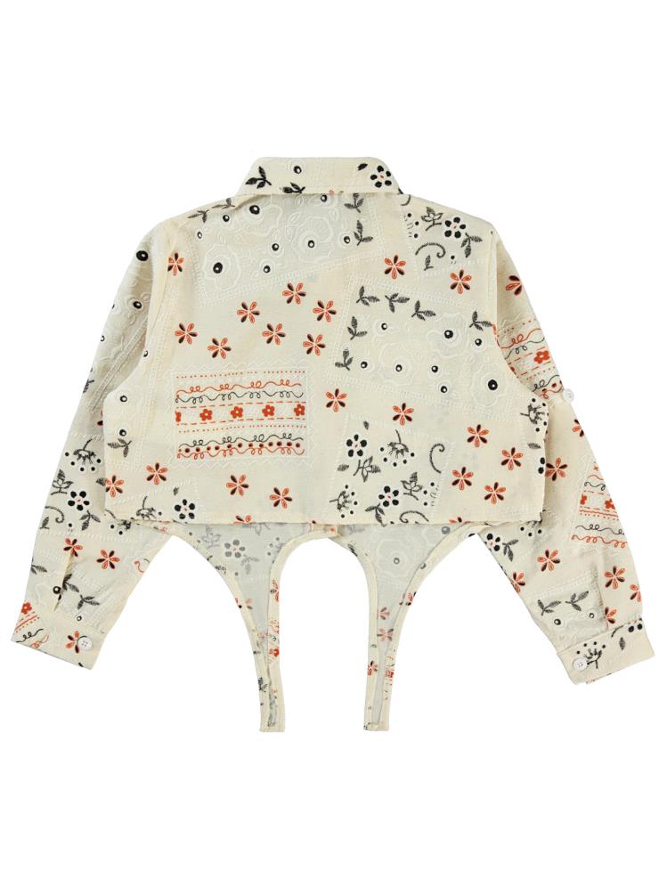 Civil Girls Çiçek Baskılı 10-13 Yaş Gömlek - Kahverengi