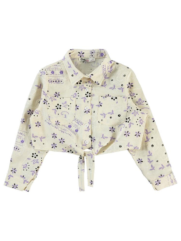 Civil Girls Çiçek Baskılı 6-9 Yaş Gömlek - Lila