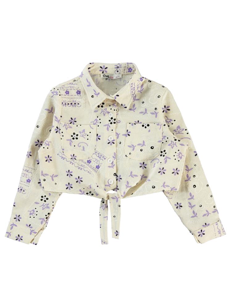 Civil Girls Çiçek Baskılı 10-13 Yaş Gömlek - Lila