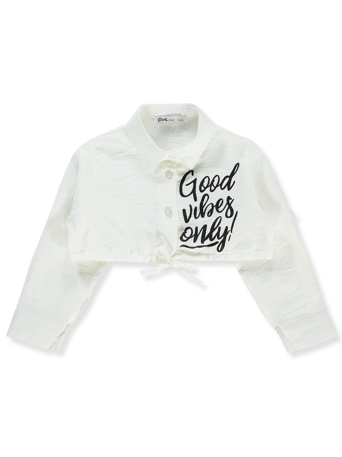 Civil Girls Good Vibes Only Baskılı 2-5 Yaş Gömlek - Beyaz