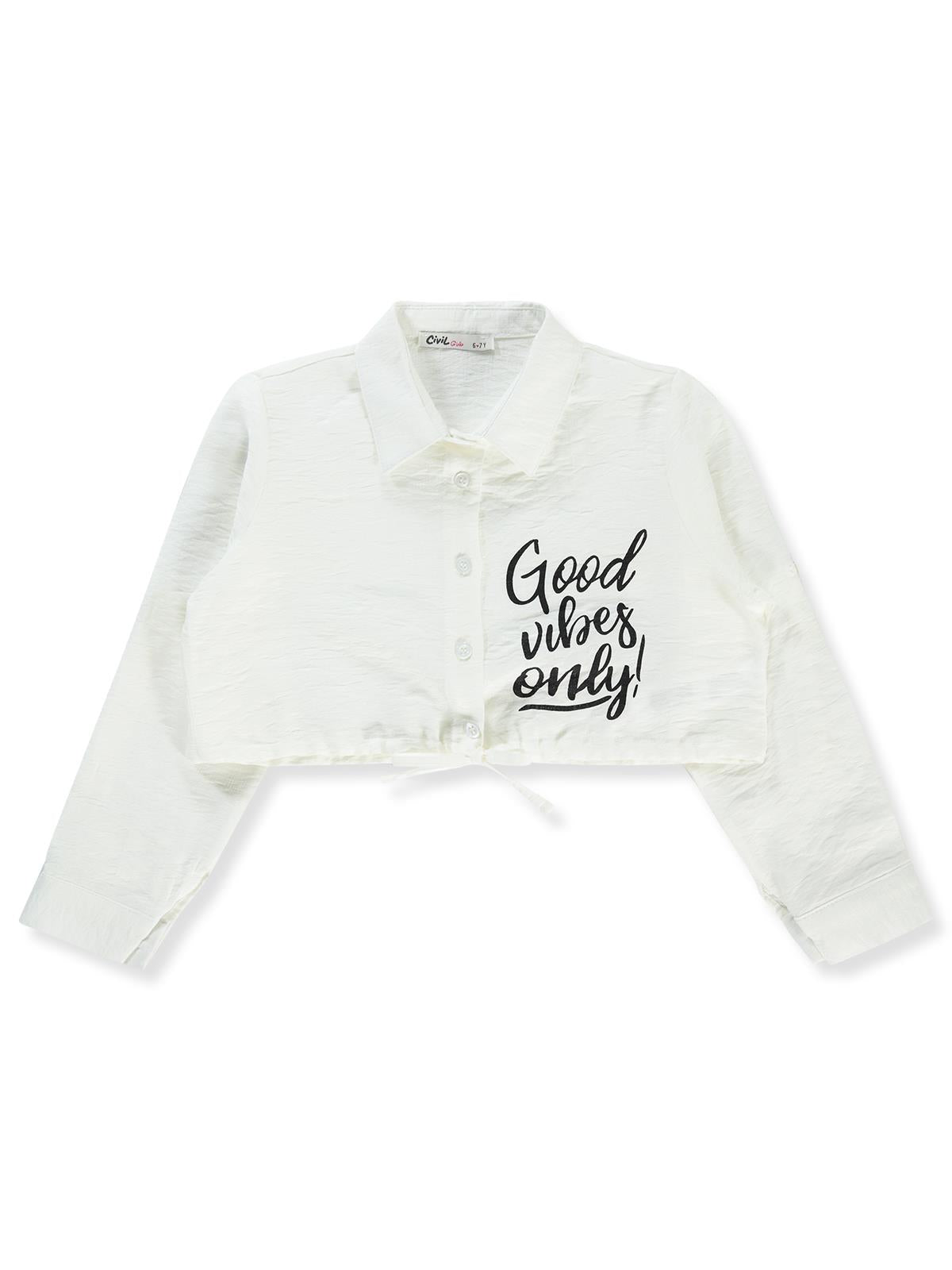 Civil Girls Good Vibes Only Baskılı 10-13 Yaş Gömlek - Beyaz