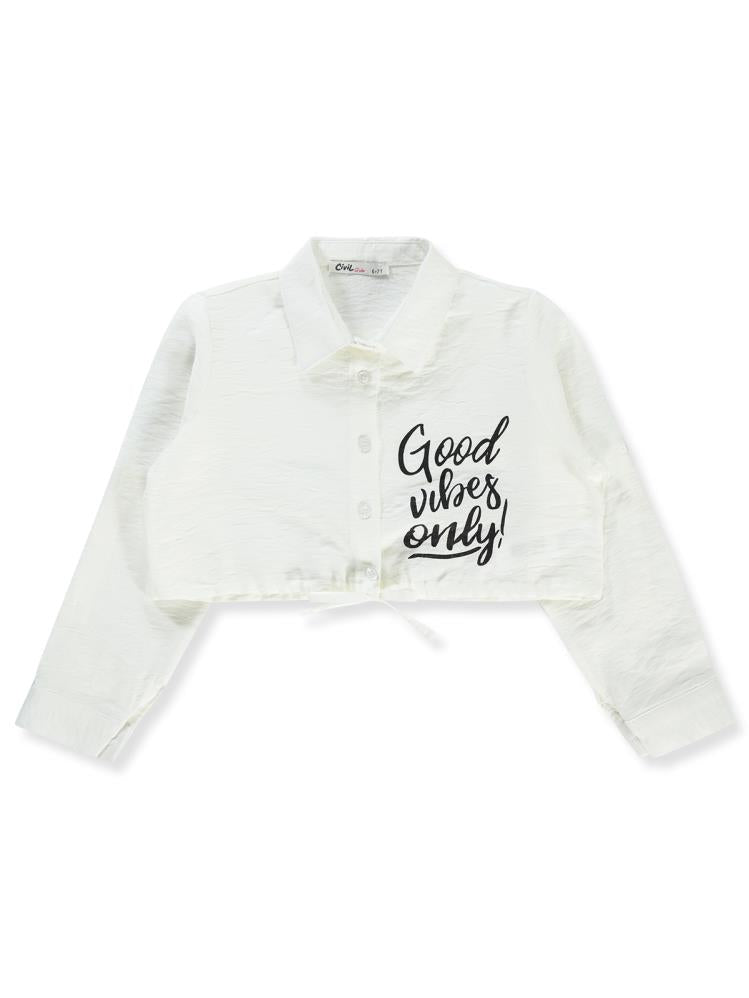 Civil Girls Good Vibes Only Baskılı 6-9 Yaş Gömlek - Beyaz