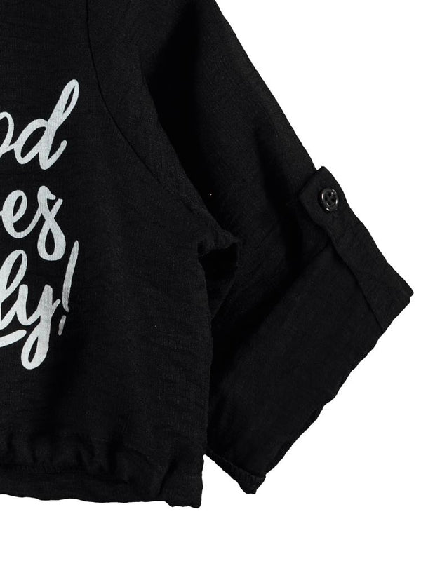 Civil Girls Good Vibes Only Baskılı 10-13 Yaş Gömlek - Siyah