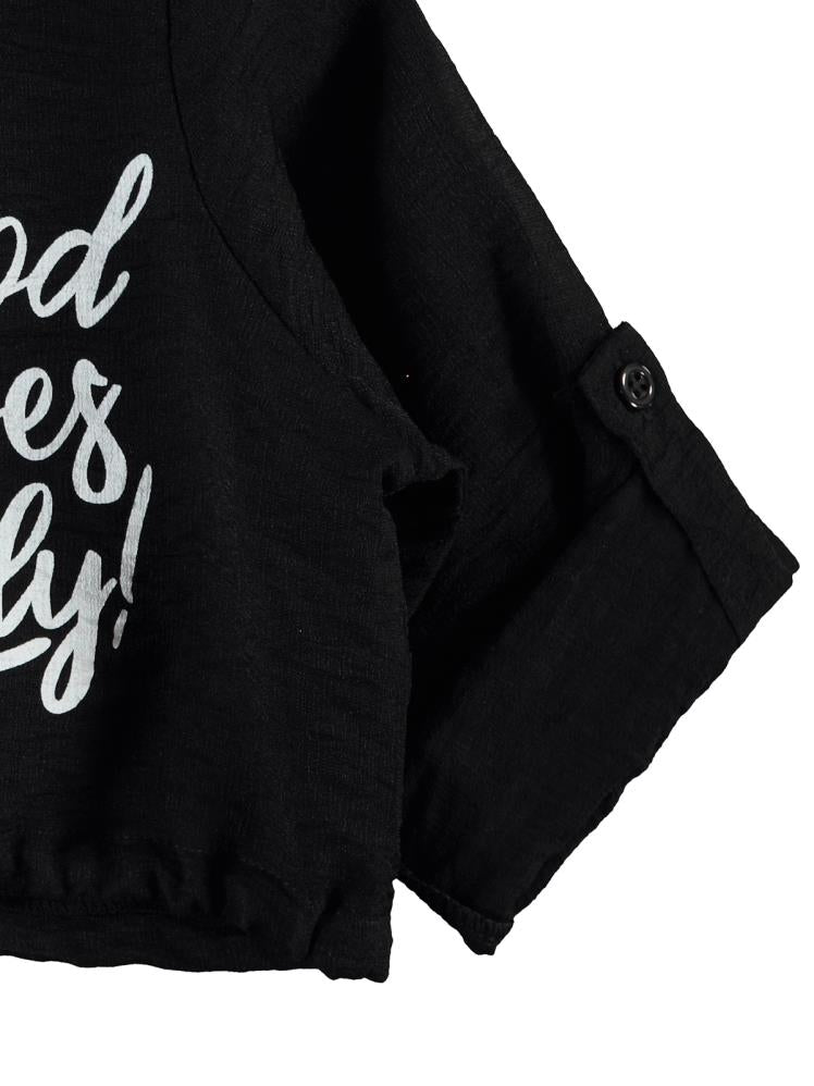 Civil Girls Good Vibes Only Baskılı 6-9 Yaş Gömlek - Siyah