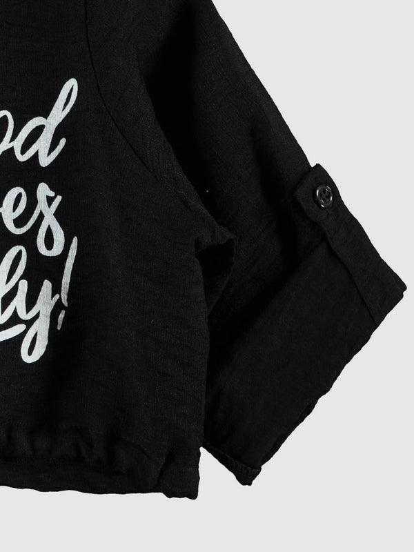 Civil Girls Good Vibes Only Baskılı 10-13 Yaş Gömlek - Siyah