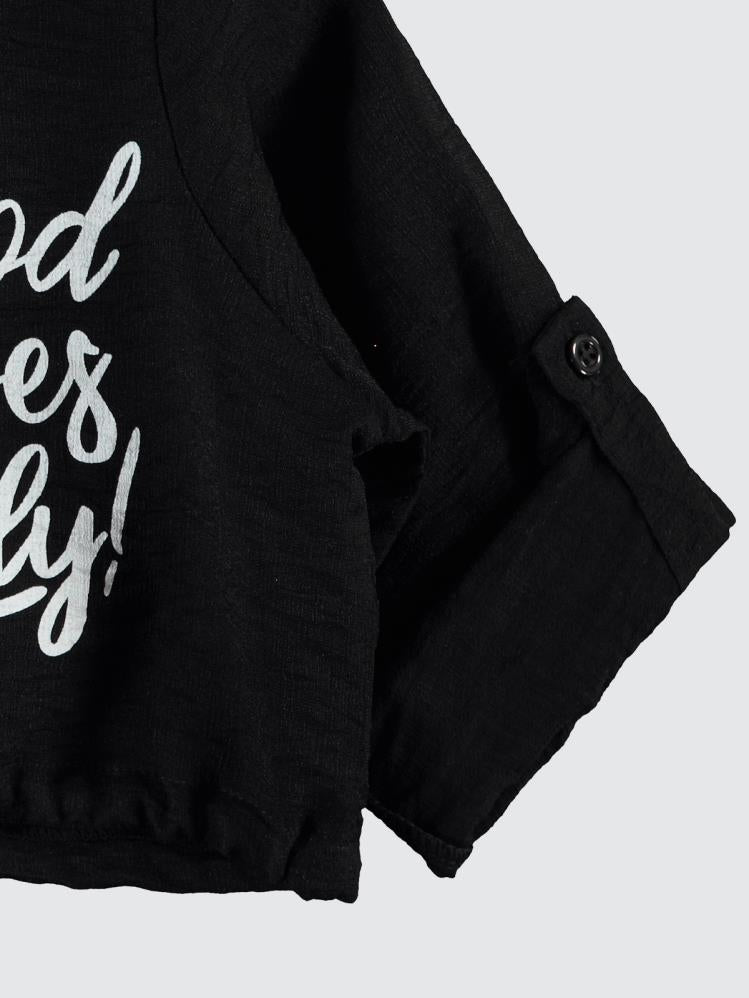 Civil Girls Good Vibes Only Baskılı 10-13 Yaş Gömlek - Siyah