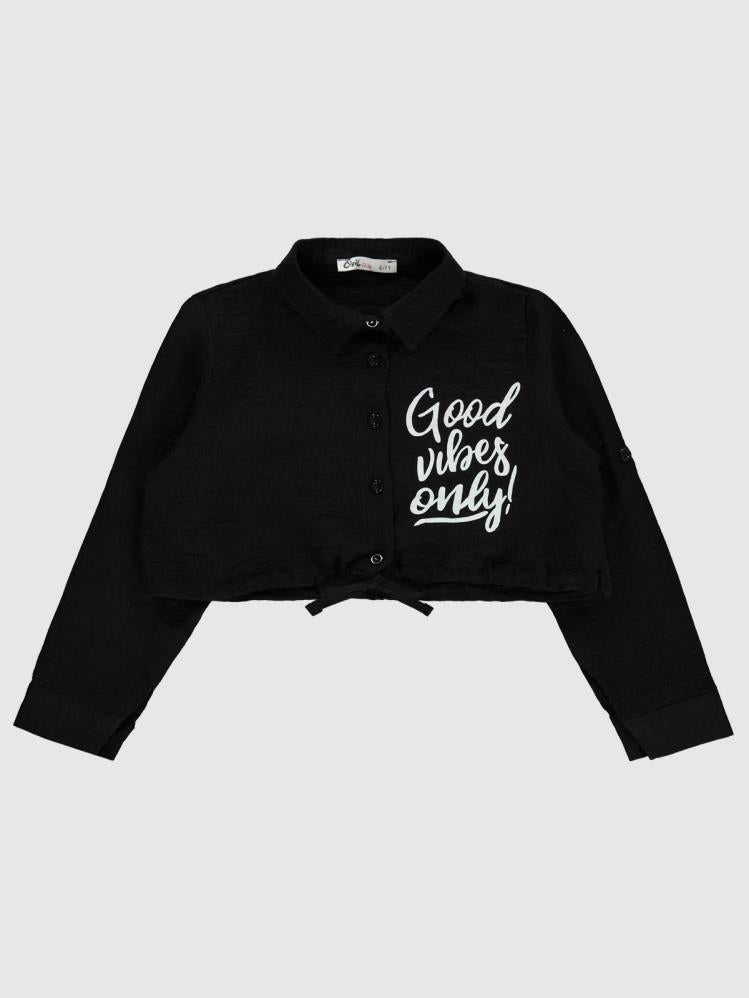 Civil Girls Good Vibes Only Baskılı 10-13 Yaş Gömlek - Siyah