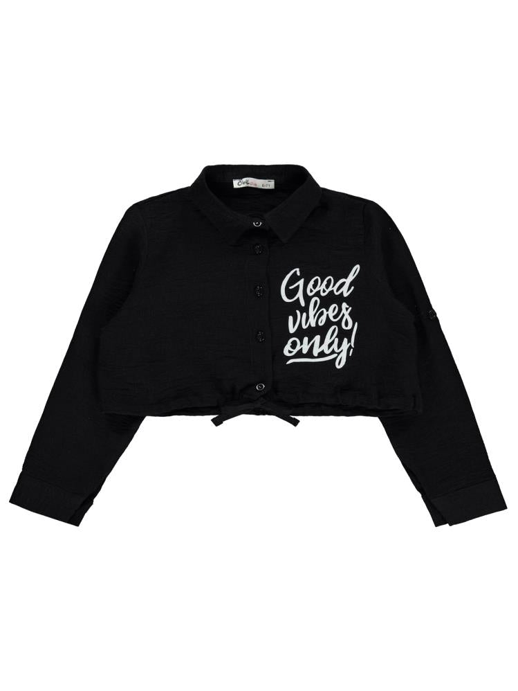 Civil Girls Good Vibes Only Baskılı 10-13 Yaş Gömlek - Siyah
