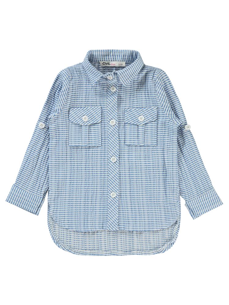 Civil Girls Düz Tişörtlü Çizgili 2-5 Yaş Gömlek - Mavi