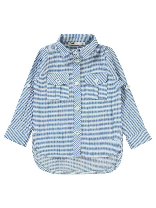 Civil Girls Düz Tişörtlü Çizgili 2-5 Yaş Gömlek - Mavi
