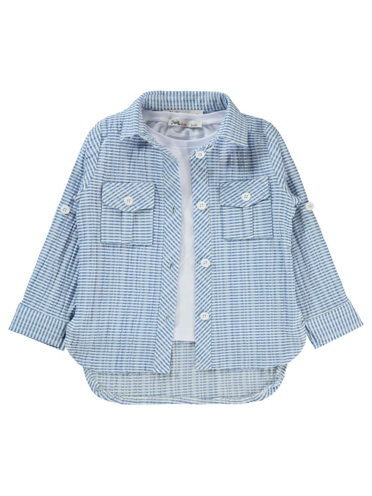 Civil Girls Düz Tişörtlü Çizgili 2-5 Yaş Gömlek - Mavi