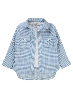 Civil Girls Düz Tişörtlü Çizgili 2-5 Yaş Gömlek - Mavi