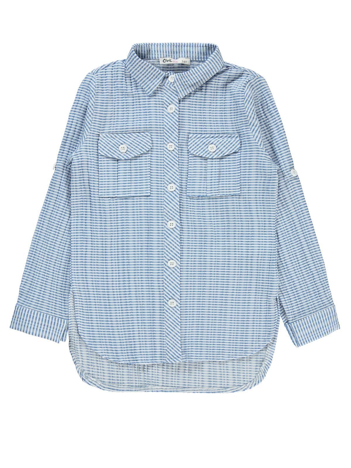 Civil Girls Düz Tişörtlü 6-9 Yaş Gömlek - Mavi
