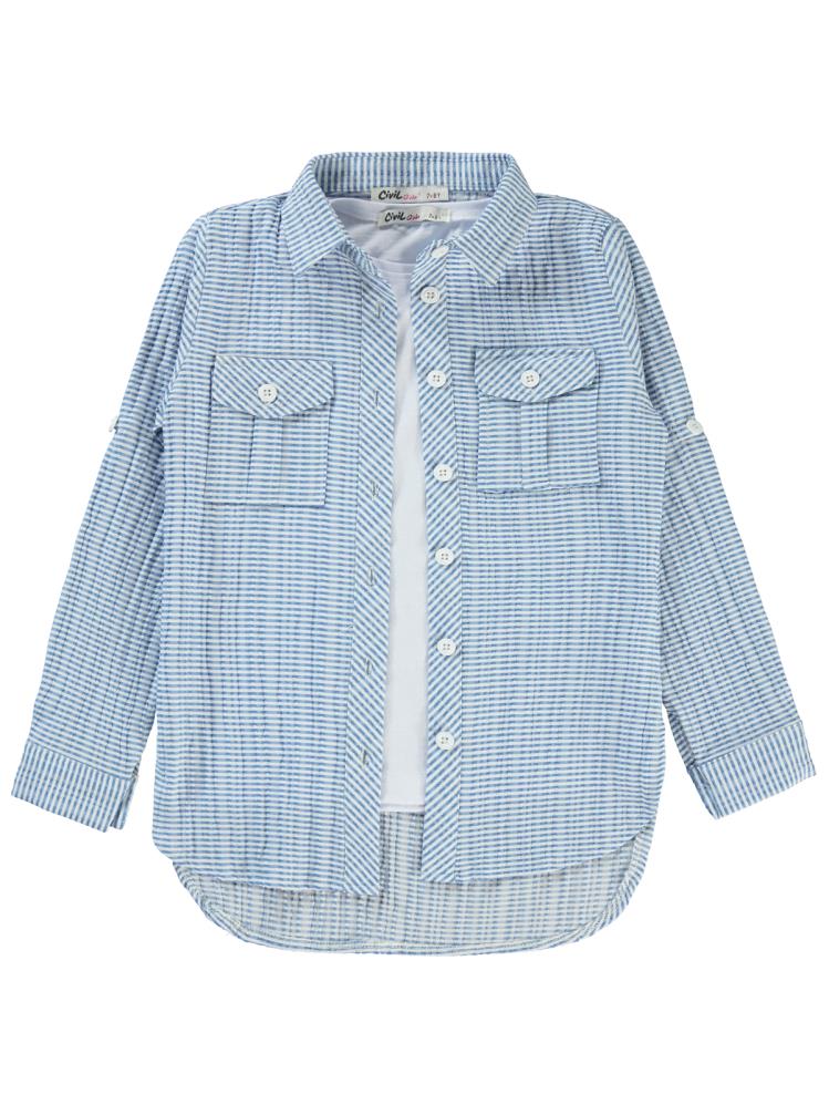 Civil Girls Düz Tişörtlü 6-9 Yaş Gömlek - Mavi