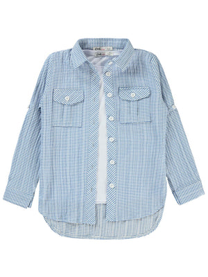 Civil Girls Düz Tişörtlü 6-9 Yaş Gömlek - Mavi