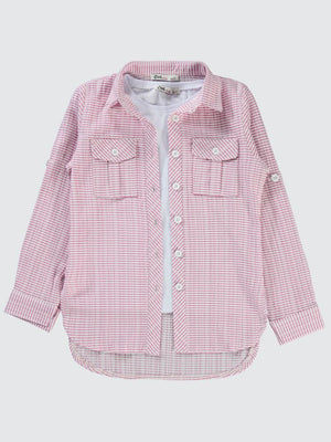 Civil Girls Düz Tişörtlü 10-13 Yaş Gömlek - Pembe