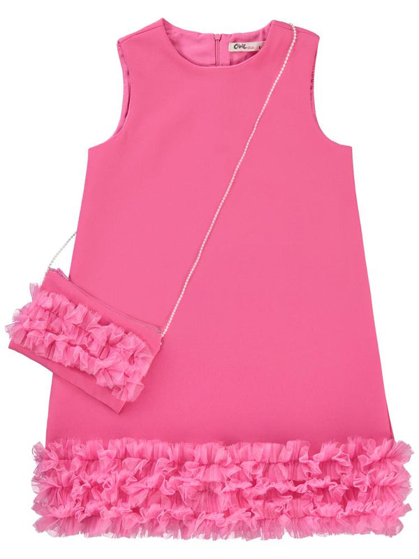 Civil Girls Eteği Fırfırlı 6-9 Yaş Elbise - Fusya