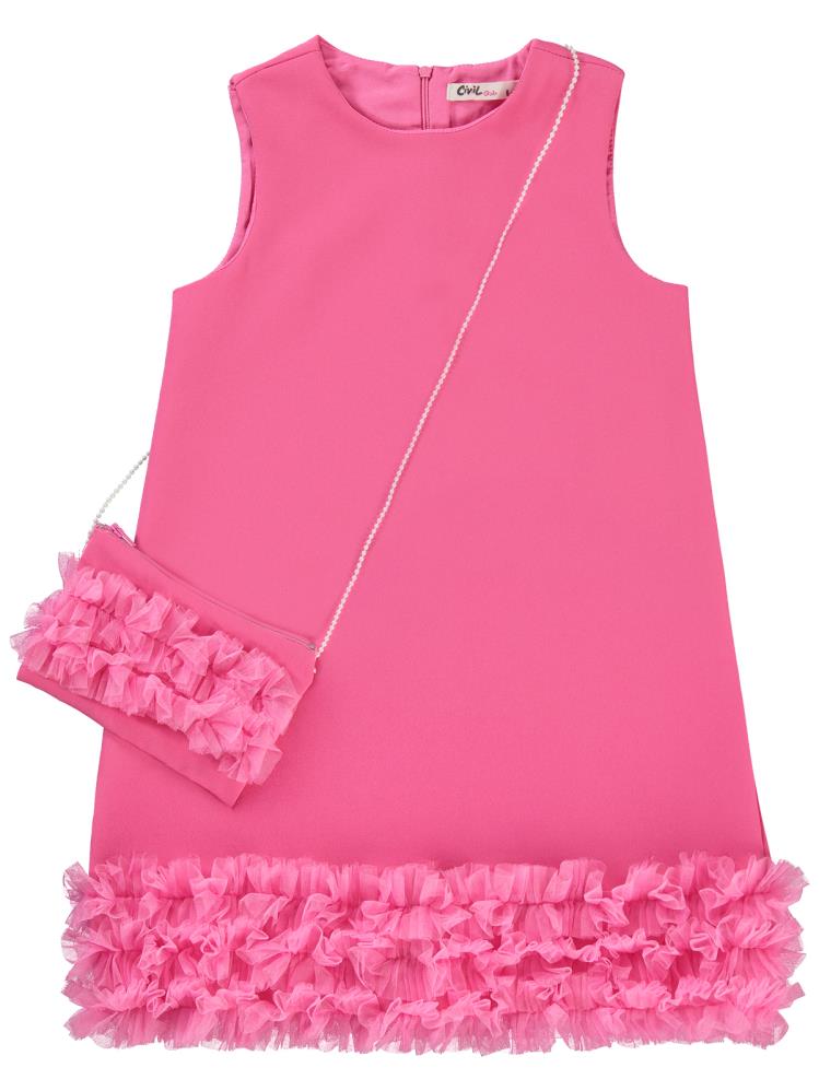 Civil Girls Eteği Fırfırlı 6-9 Yaş Elbise - Fusya