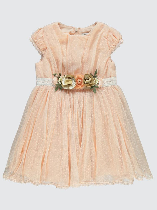Civil Girls Çiçek Kemerli 2-5 Yaş Elbise - Pudra
