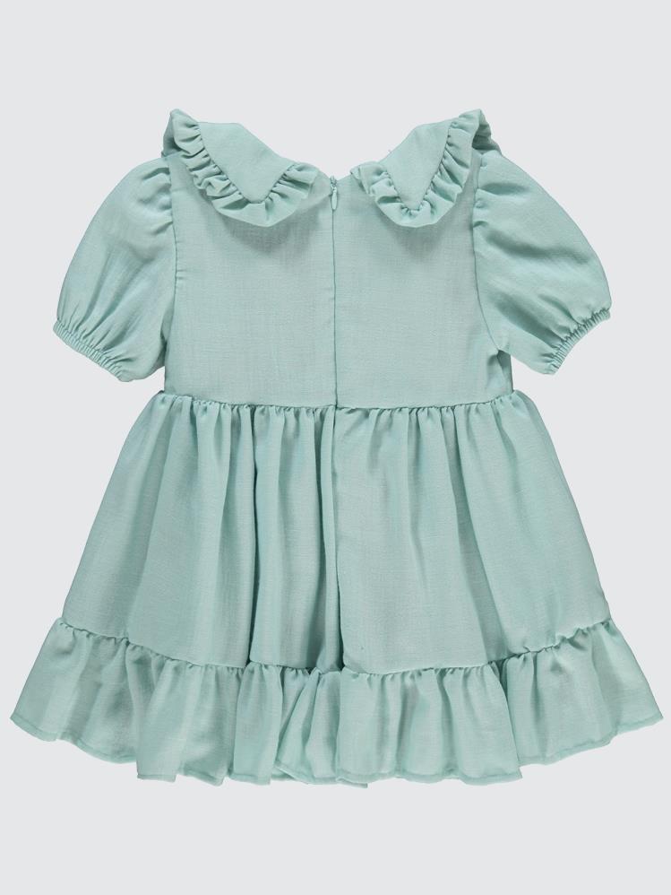 Civil Girls Yakası Fırfırlı Keten 2-5 Yaş Elbise - Yeşil