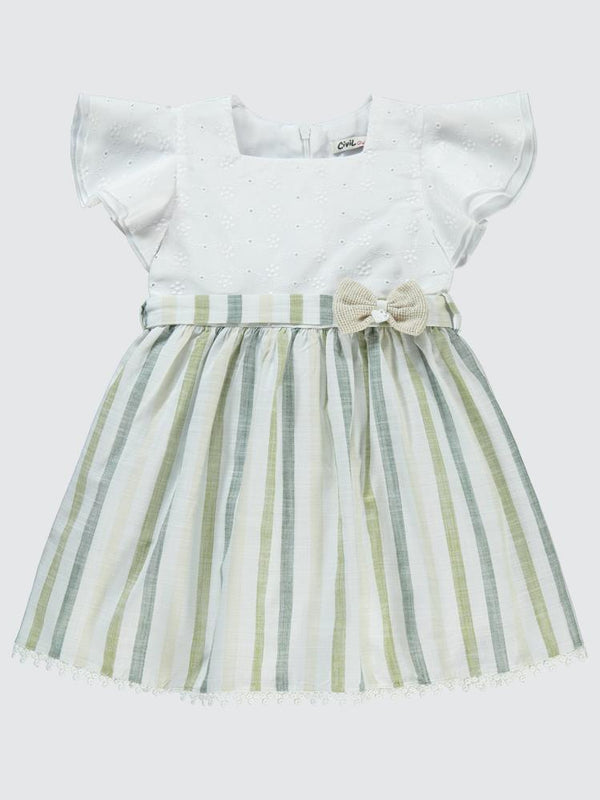 Civil Girls Robası Brodeli 2-5 Yaş Elbise - Ekru