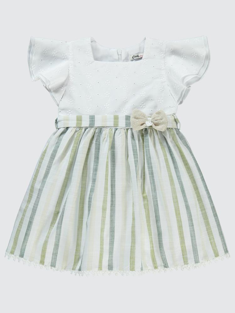 Civil Girls Robası Brodeli 2-5 Yaş Elbise - Ekru