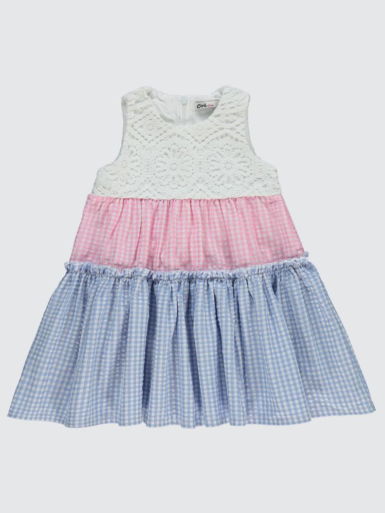 Civil Girls Robası Dantel Pitikareli 2-5 Yaş Elbise - Mavi