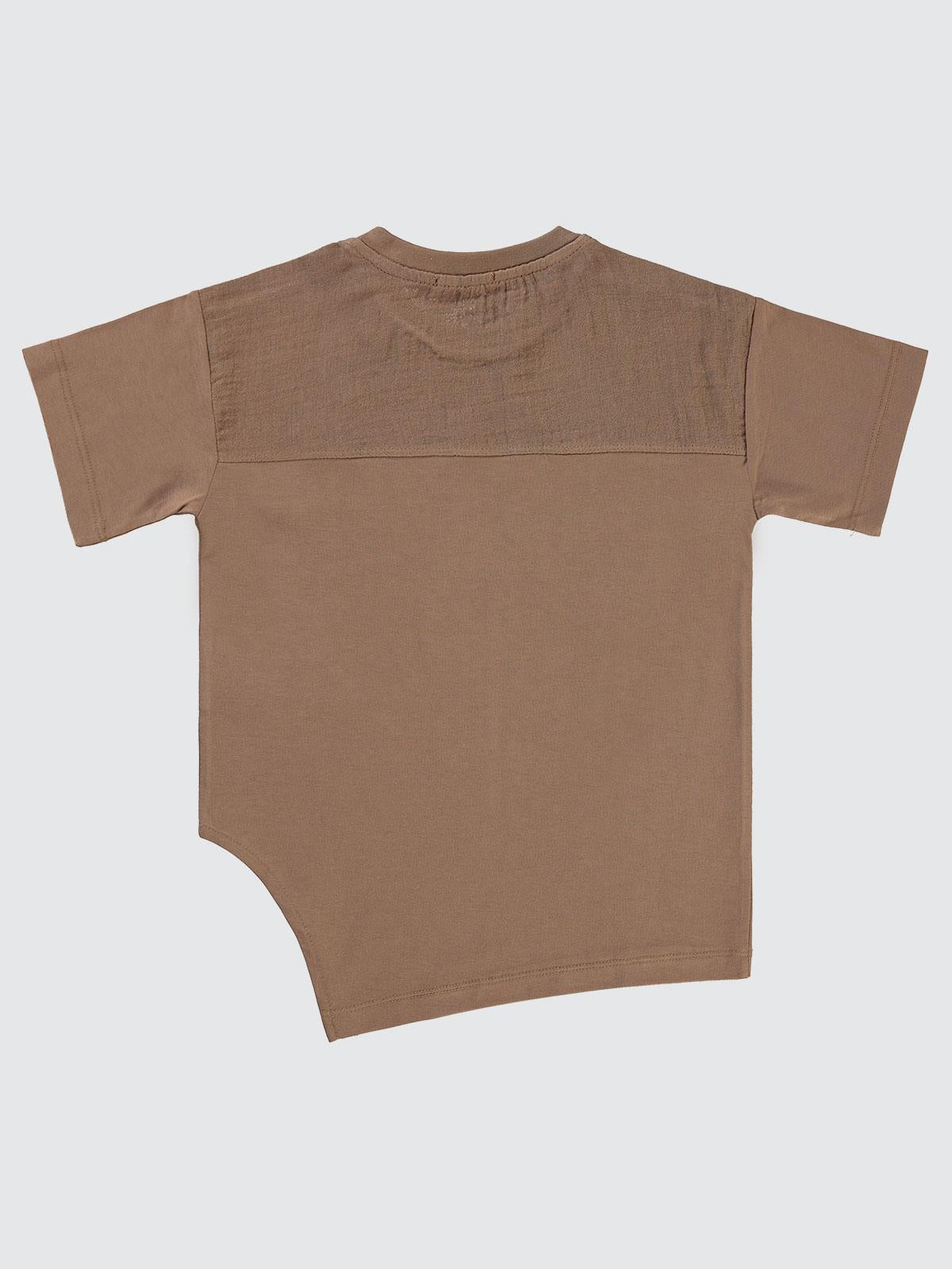 Civil Boys V Baskılı Asimetrik 6-9 Yaş Tişört - Kahverengi