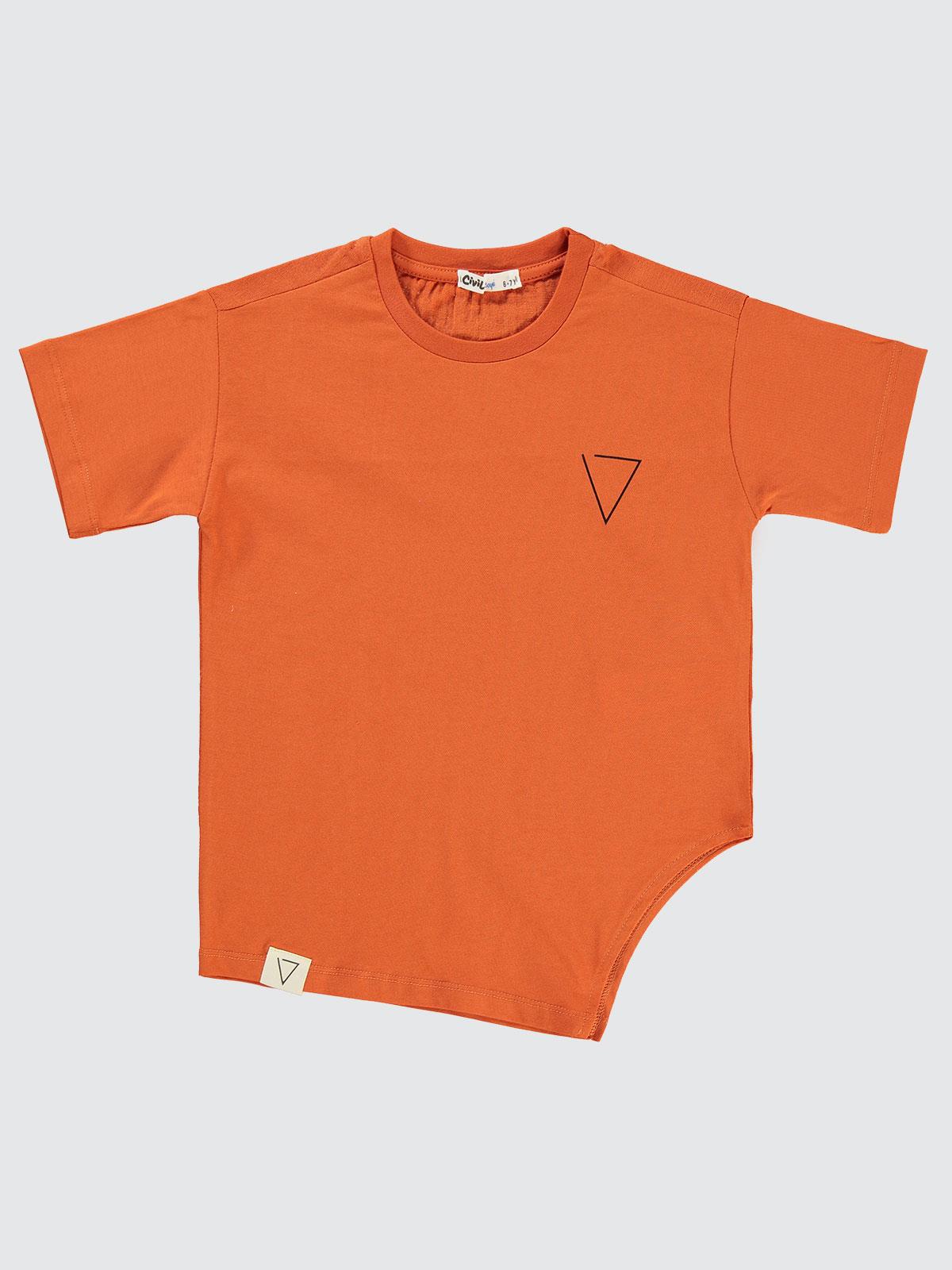 Civil Boys V Baskılı Asimetrik 6-9 Yaş Tişört - Turuncu