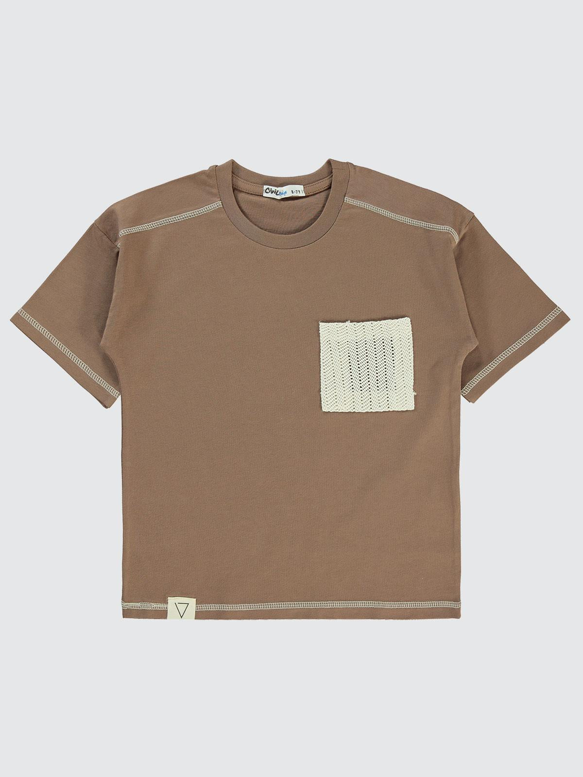 Civil Boys Dantel Cepli Süzine Dikişli 6-9 Yaş Tişört - Kahverengi