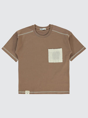 Civil Boys Dantel Cepli Süzine Dikişli 6-9 Yaş Tişört - Kahverengi