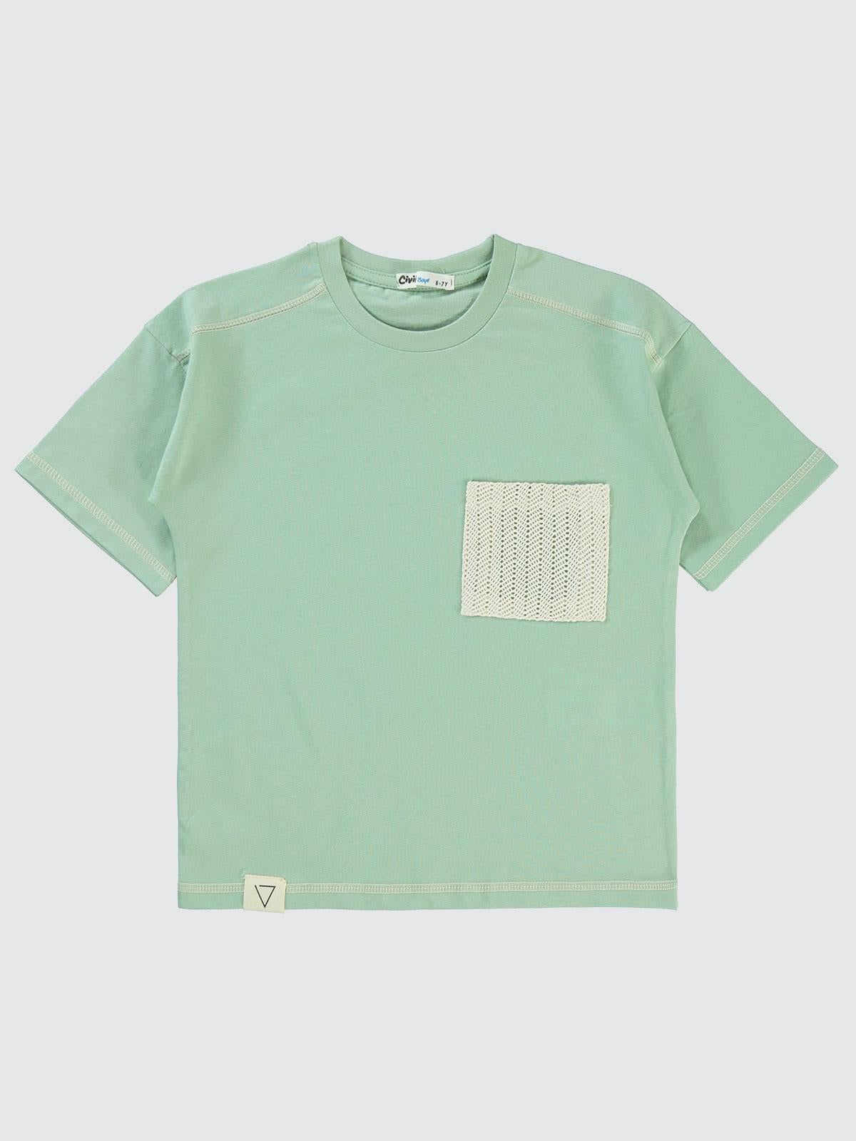 Civil Boys Dantel Cepli Süzine Dikişli 6-9 Yaş Tişört - Yeşil